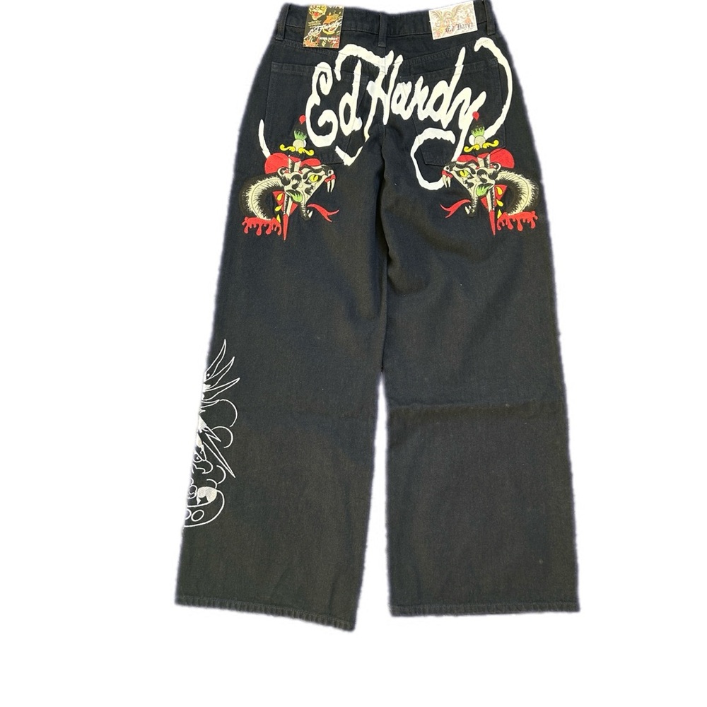 Ed Hardy Black Jeans with Vibrant Dragon Design